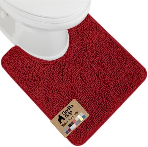 GORILLA GRIP Chenille Bath Rug Mat for Oval Toilet Base, 24x19 Red by GorillaGrip