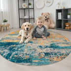 Round Area Rug Living Room: 4 ft Modern Washable Indoor Carpet - Image 3