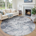 Aelenmu Round Rug 8ft Washable Rug for Dining Room Living Room Blue Grey by Aelenmu