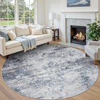 Aelenmu Round Rug 8ft Washable Rug for Dining Room Living Room Blue Grey by Aelenmu