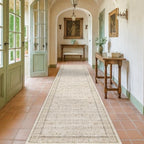 Beige Cream 2x10 Long Hallway Runner Rug, Non Slip Farmhouse Kitchen Rugs Washable, Geometric Floral Modern Entryway Floor Mats, Non Skid with Rubber Backing, Low Pile & Soft Carpet by HazoHaus