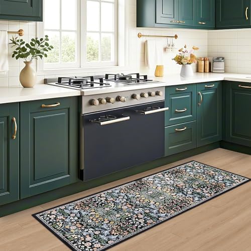 PLHXFR 2.6x8 Washable Runner Rug：Floral Indoor Kitchen Carpet Dark Black - Image 6