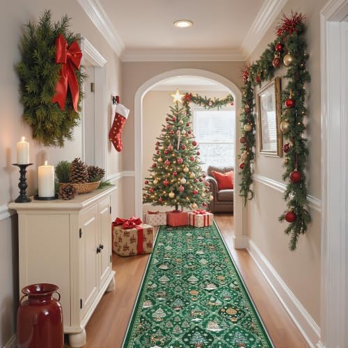 Madane Christmas Hallway Runner Rug 2x8, Soft Washable Green Kitchen Rugs - Image 4