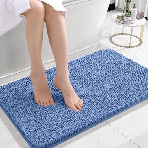 OLANLY Small Bathroom Rugs 24x16, Soft Absorbent Chenille Bath Rugs, Rubber Backing Quick Dry, Machine Washable Bath Mats for Bathroom Floor, Tub and Shower, Home Decor Accessories, Cornflower Blue by OLANLY