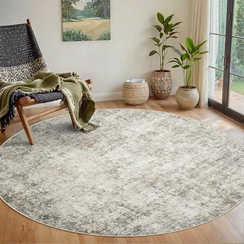 Aelenmu Round Rug 6ft Washable Rug for Dining Room Living Room Beige Brown by Aelenmu
