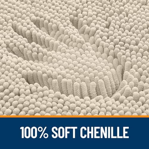 OLANLY Small Bathroom Rugs 24x16, Extra Soft Absorbent Chenille Bath Rugs, Rubber Backing Quick Dry, Machine Washable Bath Mats for Bathroom Floor, Tub and Shower, Home Decor Accessories, Sand - Image 3