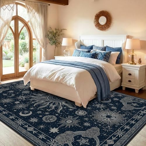 Vacuum-Friendly, 8x10 Washable Area Rug, Blue Gray White - Image 3
