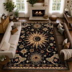 Vacuum-Friendly, 10x14 Washable Area Rug, Black Gold Beige Red by meejou