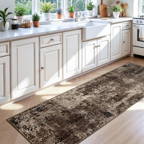 2x8 Brown Rug Runners for Hallways Kitchen Runner Rug Non Slip Washable Black Long Runner Rugs with Rubber Backing Soft Abstract Carpet Runner for Bedroom, Kitchen, Bathroom, Entryway - Image 4