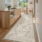 Madane Hallway Runner Rug 3x10 Washable Kitchen Runners 10ft, Ivory/Brown by Madane