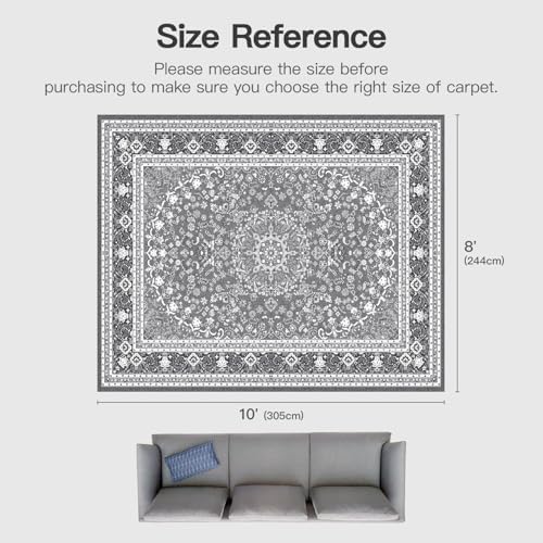 8x10 Area Rugs for Living Room, Washable Non-Slip Rug, Oriental Light Grey - Image 2