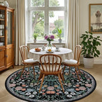 PLHXFR Round Area Rug Living Room: 4 ft Floral Washable Carpet Dark Black - Image 4