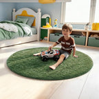 Ophanie Round Rug 4Ft Grey Green Circle Area Rug, Grayish Green Room Decor, Fluffy Fuzzy Bedroom Carpet, Plush Soft Shaggy Living Room Rugs for Kids Home Aesthetic, Nursery with 99 pcs Pile fibers - Image 5
