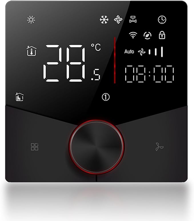 WiFi Central AC Thermostat Energy Saving Control Wall Mounted Programmable Temperature Controller for Smart Home (Black)