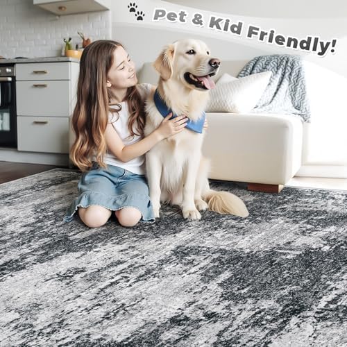 pmtsns Area Rugs 9x12 for Living Room: Washable Rug Modern Abstract Neutral Soft Non-Slip Low-Pile Indoor Large Carpet for Bedroom Dining Room Playroom Home Office (Black Grey, 9'x12') - Image 5