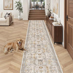Madane Hallway Runner Rug 2'6''x16' Kitchen Runners Vintage, Brown/Gold by Madane