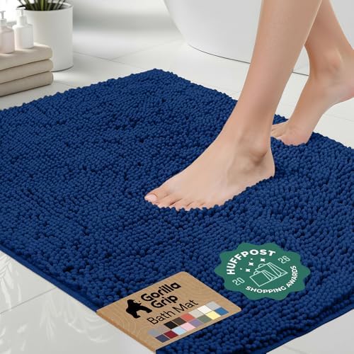 GORILLA GRIP Bath Rug Mat for Bathroom, Absorbent Chenille 36x24 Royal Blue by GorillaGrip