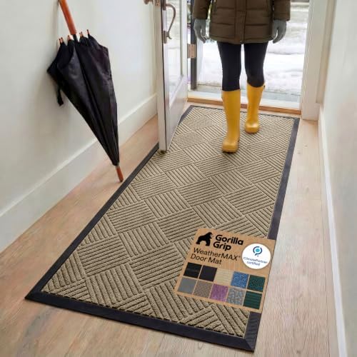 GORILLA GRIP WeatherMAX Door Mat, Indoor Outdoor Use, 72x24, Beige Diamond by GorillaGrip