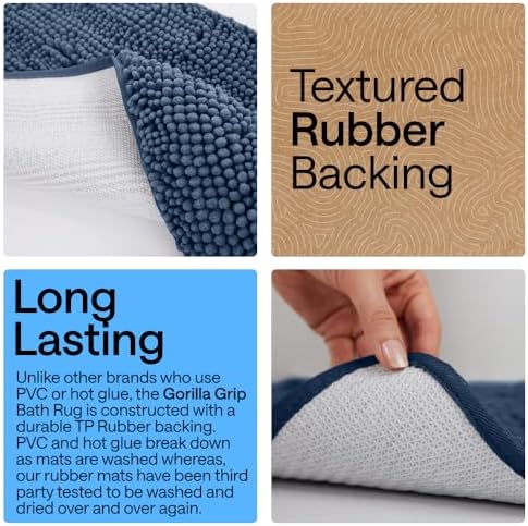 GORILLA GRIP Bath Rug Mat for Bathroom, Absorbent Chenille, 24x17 Navy - Image 3