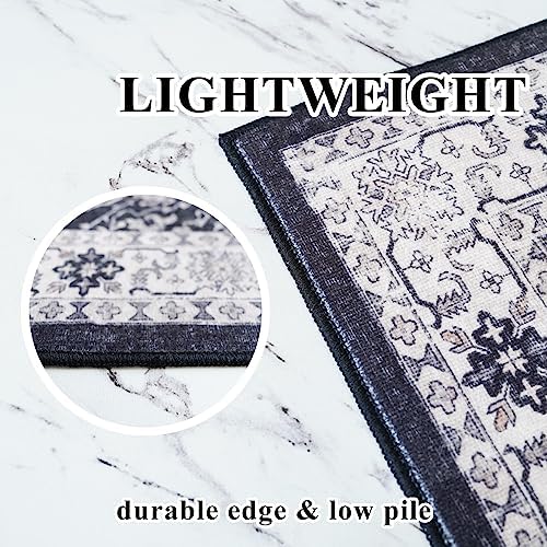 Hallway Washable Runner Rug - 2x6 Kitchen Rugs Entryway Rug Runner Vintage Soft Floor Mat Non Slip Indoor Farmhouse Carpet for Bathroom Living Room Bedroom (2 X 6, Black) - Image 5