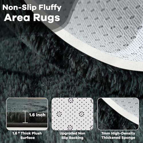 6x9 Large Dark Grey Fluffy Soft Area Rug Non-Slip for Living Room Bedroom - Image 5