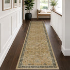 Washable 2x10 Entryway Long Runners for Hallways, Kitchen Floor Mat for Indoor Entrance, Vintage Rustic Brown and Charcoal Olive Decor, Non-Slip Stain Resistant Low-Pile Throw Rug by HazoHaus