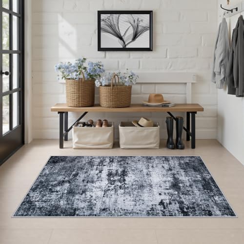 Area Rug Living Room: 3x5 Modern Washable Indoor Carpet Black - Image 4