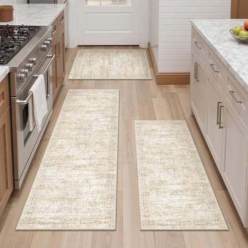 Kitchen Rugs Sets of 3, 2x3 2x4 2x5 Rug Runner,Beige by Restydon