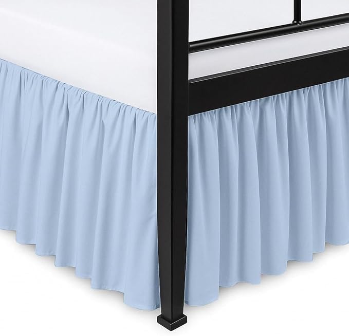 Ruffled Bed Skirt Split Corners with Platform, Tailored Fit Hotel Quality Wrinkle Free Ultra-Soft Microfiber Dust Ruffle, Upto 16 Inch Drop, Twin, Sky Blue