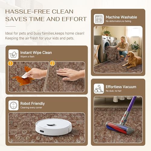 HUGEAR 6x9 Brick Red Vintage Floral Washable Area Rug for Living Room - Image 6