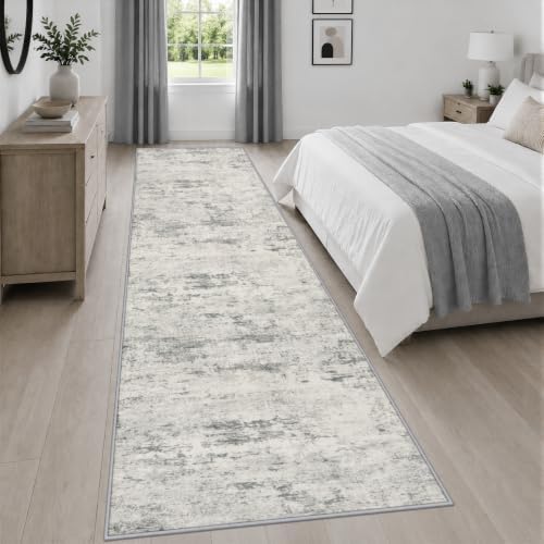 3x14 Washable Runner Rug：Modern Abstract Kitchen Soft Carpet Gray - Image 4