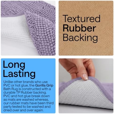 GORILLA GRIP Bath Rug Mat for Bathroom, Absorbent Chenille, 44x26 Purple - Image 3