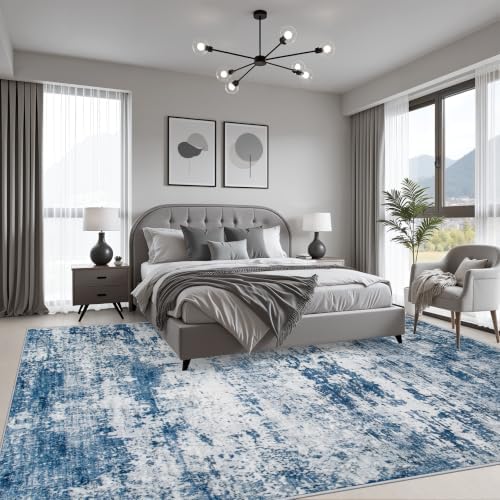 8x10 Area Rug Living Room: Modern Washable Indoor Soft Carpet Blue - Image 3