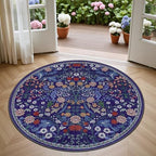 PLHXFR Round Area Rug Living Room: 4 ft Floral Washable Soft Carpet Blue - Image 2