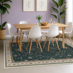 Hazo Haus Vintage Dark Green 6x8 Dining Room Rugs for Under Kitchen Table - Washable Livinig Room Rug - Unique Floral Pastel Low Pile Non-Slip Area Rugs for Bedroom - Image 3