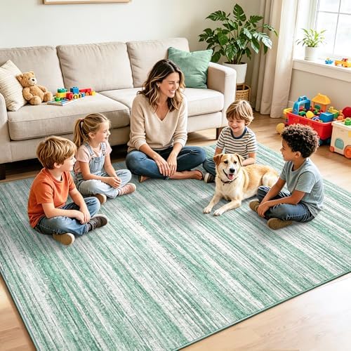 Chicrug 5x7 Green Washable Striped Abstract Area Rug Living Room Bedroom - Image 3