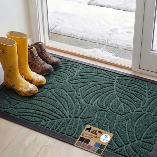 GORILLA GRIP WeatherMAX Door Mat, Indoor Outdoor Use, 58x34, Green Palm by GorillaGrip