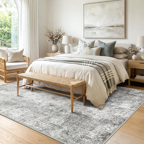 RELEANY Washable 8'x10' Abstract Area Rug for Living Room Gray White - Image 2