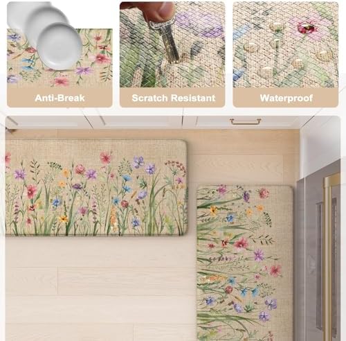 KIMODE Anti Fatigue Kitchen Mats for Floor,Farmhouse Brown Kitchen Rugs Set - Image 6