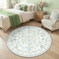RELEANY Washable Area Rug, Round 4ft, Green/White/Blue by RELEANY