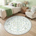 RELEANY Washable Area Rug, Round 4ft, Green/White/Blue by RELEANY