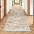 Rug Runners for Hallways Non Slip - 2x8 Runner Rug for Bedroom, Washable Runner with Rubber Backing, Soft Low-Pile Carpet for Kitchen, Laundry, Bathroom (2'x8', Brown/Pink) by Restydon