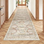 Rug Runners for Hallways Non Slip - 2x8 Runner Rug for Bedroom, Washable Runner with Rubber Backing, Soft Low-Pile Carpet for Kitchen, Laundry, Bathroom (2'x8', Brown/Pink) by Restydon