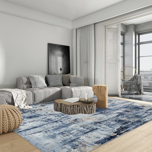 6x9 Area Rugs for Living Room: Washable Abstract Blue Gold Bedroom Carpet - Image 3