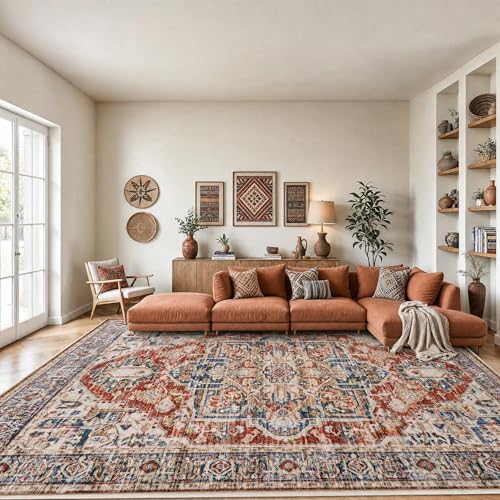 Amada Large 8x10 Washable Area Rug for Living Room, Red, Vintage Pattern by AMADAHOMEFURNISHING