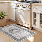 Washable 2x3 Entryway Area Rug: Vintage Soft Thin Door Mat with Non Slip Backing Water Resistant Carpet for Bedroom Low Pile Floor Mat for Kitchen Bathroom Laundry Easy Clean Rug for Family(2x3,Grey) - Image 4