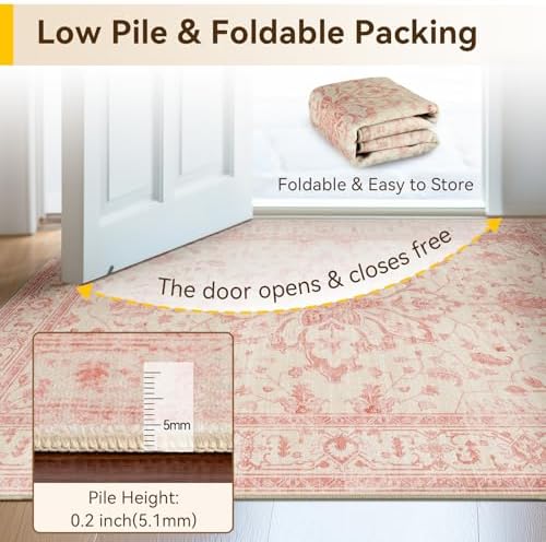 RELEANY Washable Area Rug, 4'x6', Pink/Light Vintage Pink - Image 5
