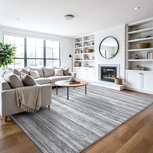 Chicrug 5x7 Grey Washable Striped Abstract Area Rug for Living Room Bedroom - Image 3