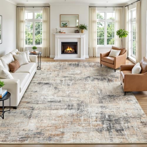7x10 Area Rug for Living Room, Abstract Washable Non-Slip Carpet, Gold by Lofus