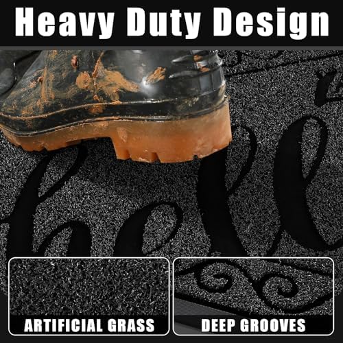 Yimobra Welcome Mats for Front Door 29.5x17, Heavy Duty Waterproof Outdoor Door Mat Outside Entrance, Non-Slip Low Profile Indoor Entryway Mat for Garage Patio, Black - Image 2
